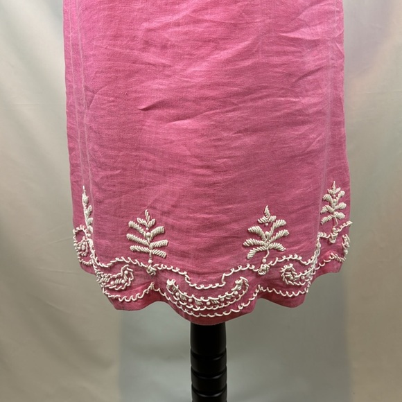 Lilly Pulitzer Rawley Beaded Casual Short Sleeve Pink Linen Shift Dress Size 4 - Picture 4 of 13